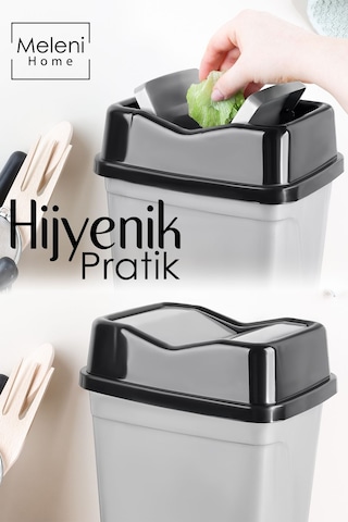 Çift Kapaklı Kelebek Çöp Kovası - Tezgah Üstü Banyo Mutfak Ofis Çöp Kovası 2,5 Litre Gri