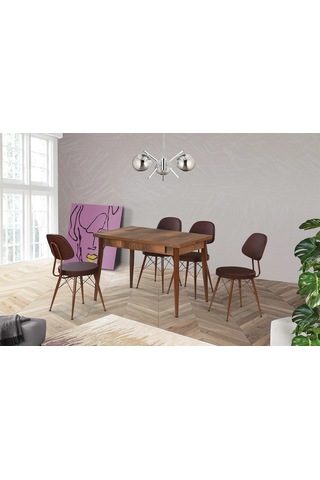 Kartal Dikdörtgen Masa, Eyfel Sandalye, Ceviz, 100x65 Ceviz