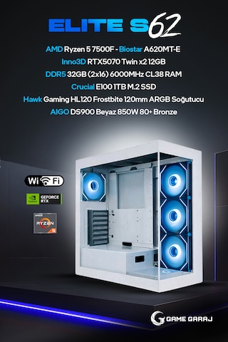 Game Garaj Elite S62 R5-7500F 32 GB 1 TB SSD RTX5070 Dos Oem Paket Masaüstü Oyuncu Bilgisayarı