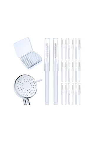 Monyee Banyo Duş Başlığı Tıkanıklık Açıcı - 20 Adet Nylon Fırça, Hexagonal Kaymaz Korumalı Kutu Seti Beyaz