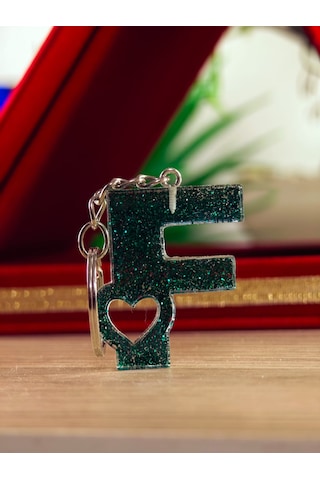 Harfli Anahtarlık Epoksi Kişiye Özel Yapım El Yapımı Harf Anahtarlık Kalp Model Özel Tasarım Hediyelik Ürün Kalp Desenli Simli Anahtarlık Altın - Kahverengi