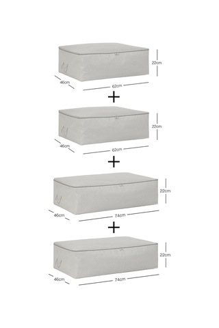Ocean Home Textile 4'lü Gri Balıksırtı Baza Altı Hurç Set 2 Adet 62 x 46 x 22 / 2 Adet 74 x 46 x 22 cm