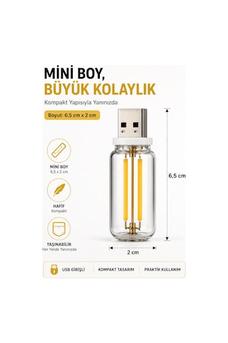 Usb Led Gece Lambası Sarı Işık Dokunmatik Mini Taşınabilir Lamba Laptop Powerbank Araç İçi 6,5 Cm 5v