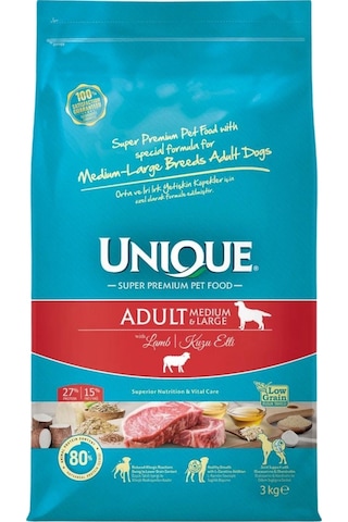 Unique Kuzu Etli Orta ve Büyük Irk Yetişkin Köpek Maması 3 KG