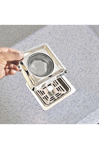 Ximistore9 11.5cm Kare Delikli Paslanmaz Çelik Mutfak Lavabo Filtresi Su Tüpü Gümüş