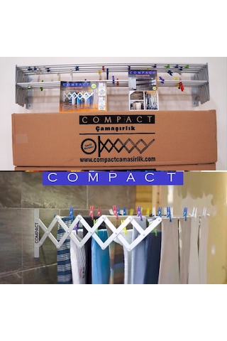Compact Çamaşır Kurutma Askısı 100 Cm 9 Askılı Duvara Monte Gri