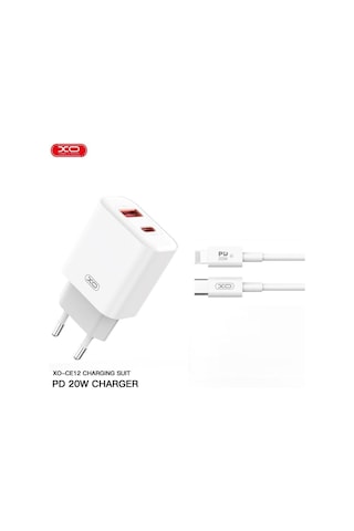 Ce12 Eu 20w Qc Pd Fast Hızlı Type-c Usb-c Ve Lightning Çıkışlı Kablolu Şarj Aleti Adaptörü Set