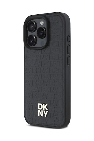 Apple Uyumlu iPhone 16 Pro Kılıf Dkny Lisanslı Magsafe Şarj Özellikli 3d Yazılı Repeat Pattern Siyah