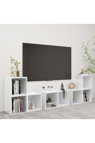 Tdesıgno Gülan Kitaplıklı Televizyon Sehpası - Ünitesi -kitaplık-beyaz 180 Cm 8 Raflı Beyaz