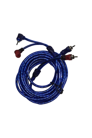 5 Metre 2 Rca To 2 Rca Oto Amfi Kablosu - Şeffaf Mavi Ses Aktarım Kablosu - Kırmızı Mavi Tos Fiş
