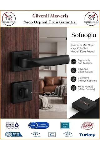 Sofuoğlu Noyan Rozetli Kapı Kolu - Mat Siyah - Wc Banyo