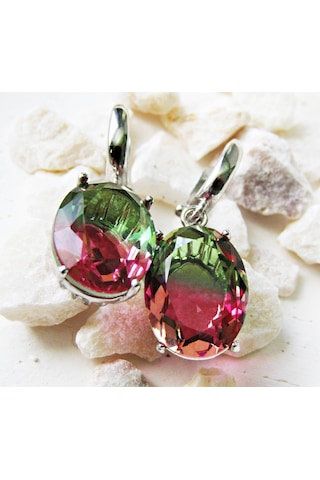 Lilahgümüştr Gümüş Oval Turmalin Taşlı Kadın Küpe