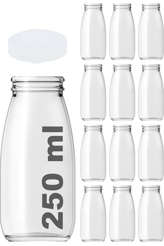 Afracam Süt Ayran Şişesi Şeffaf 250 Ml Kapaklı Cam Şişe 12 Adet