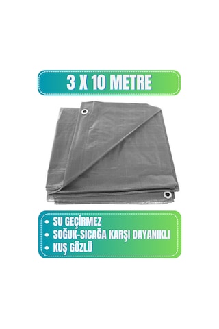 Evkar 3x10 Metre Su Geçirmez Pullu Çadır Branda Tente Yağmurluk Gölgelik 3x10m - Gri