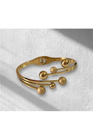 Çelik Bileklik - Kararmaz Kalın Gold Çelik Trend Kelepçe Bileklik