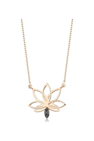 Siyah Pırlanta Lotus Çiçeği Kolye Rose Gold