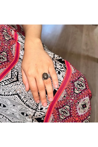 Gerçek Doğal Pirit Taşı İle Vintage Bohem Tasarımlı Gümüş Kadın Yüzüğü Gümüş