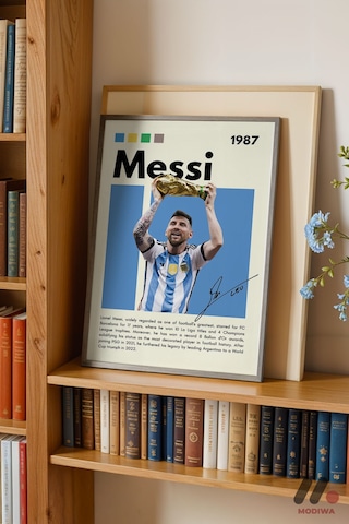 Messi Futbol Posteri, Siyah Çerçeveli Duvar Tablosu - Spor Severlere Hediye