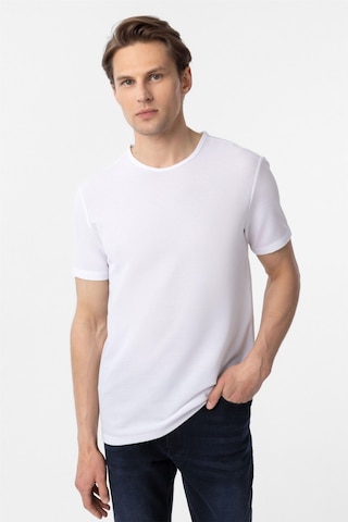 Süvari Beyaz Slim Fit Armürlü Bisiklet Yaka Tişört-37377 Beyaz