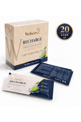 Welsensa Recharge 20 Saşe Elektrolit İçeren İçecek Tozu Doğal Limon & Citrus Aromalı 1 Adet