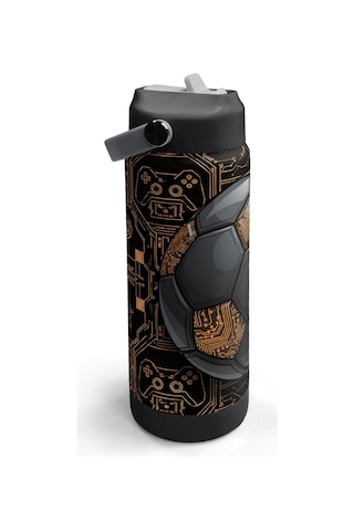 Coral High Futbol Desenli Katlanır Ağızlıklı Çelik Termos 650 Ml 38317 Siyah