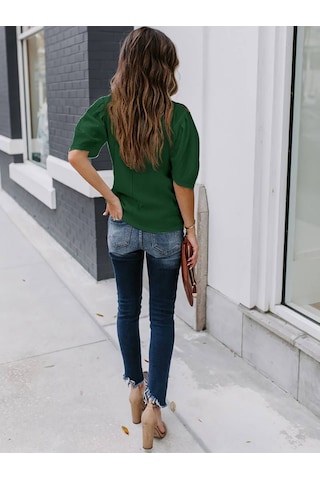 Gülsüm Aydın Kadın Kısa Kollu Pileli Balın Kol Bürümcük Bluz Yeşil