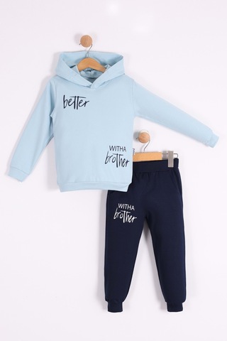 Mnk Baby & Kids Baskılı Erkek Kapüşonlu Çocuk Eşofman Mnk0627 Mavi