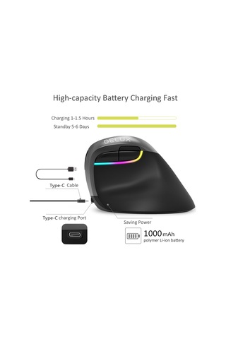 Delux M618 Mini BT 4.0+2.4G Kablosuz Ergonomik Şarjlı Dikey Mouse