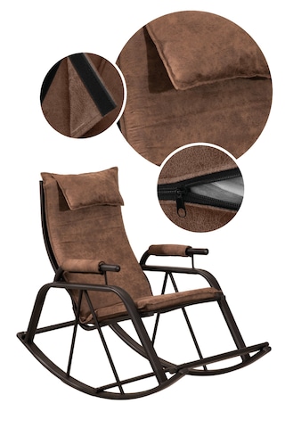 Lumis Garden Relax Sallanan Sandalye, Metal Ayaklı Tv Koltuğu, Sallanan Tekli Koltuk Kahverengi