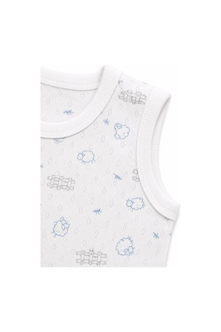 H&c Coolboy H&c Bebek Kolsuz Çıtçıtlı Body Zıbın %100 Pamuk Jakarlı Kuzu Desenli Beyaz Mavi Kuzulu