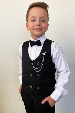 Erkek Çocuk Takım Elbise Papyonlu Yelekli Takım Elbise Siyah