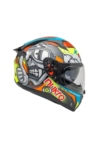 Nukro B-506 Kong Kapalı Motosiklet Kaskı Siyah-kırmızı-neon Sarı