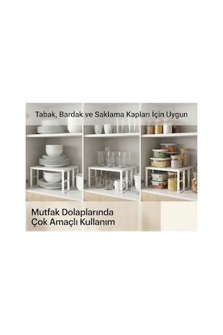 4 Adet Dolap İçi Düzenleyici Raf Tabak Bardak Rafı Metal Raf beyaz