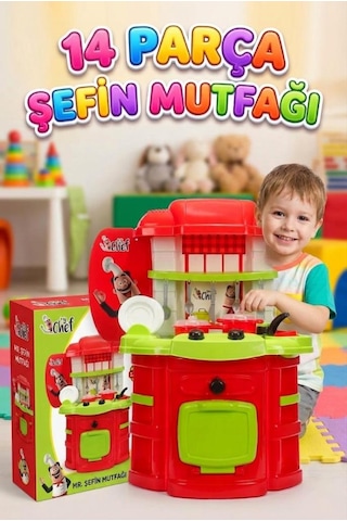 Minik Şefin Mutfağı 14 Parçalı Mutfak Aletli 72cm Eğitici Oyuncak Mutfak Seti 1