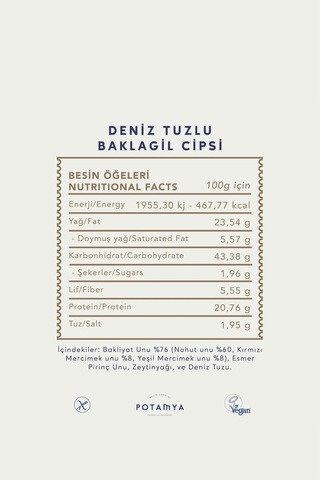 Potamya Deniz Tuzlu Baklagil Cipsi 50 Gr X 3 Adet