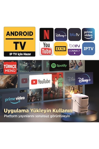 Vankyo H300A AndroidTV 4K Destekli AutoFocus+AutoKeystone 6G Wi-Fi+5.2BT Beyaz Projeksiyon Cihazı