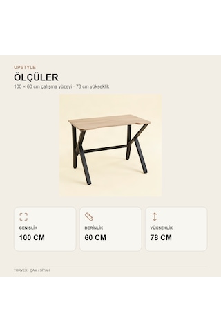 Upstyle Torvex Oyuncu Masası Çam Siyah 100x60 Cm Metal Ayaklı Bilgisayar Masası