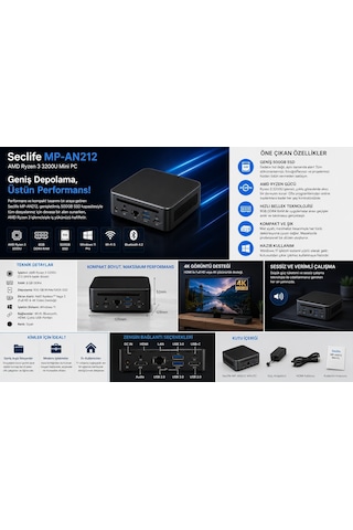 Seclife MP-AN212 R3 3200U 8 GB 500 GB SSD Win11H Mini Pc
