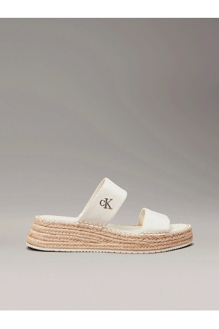 Calvin Klein Kadın Tuval Platform Espadril Sandalet Beyaz