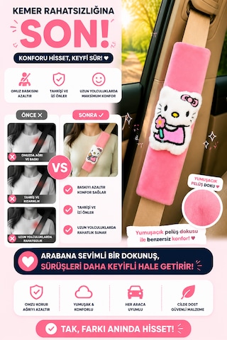 Pofuduk Pembe Emniyet Kemeri Aksesuarı - Emniyet Kemeri Kılıfı - Araç Emniyet Kemeri Omuz Koruyucu 1 Adet