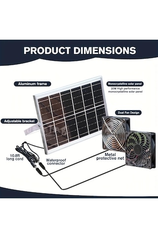 Xuweiwei 1 Adet Güneş Paneli + 1 Adet Vantilatör Güneş Fan Kiti Tavuk Kümesi Ve Sera Ventilasyonu İçin Solar Egzoz Fanı