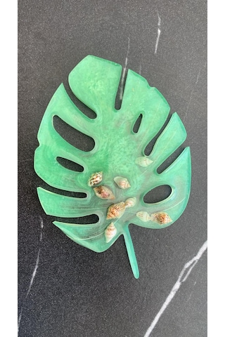 Fıstık Yeşili Renk İstiridye Süslü Yaprak Epoksi Bardak Altlığı Fıstık Yeşili