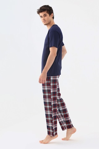 Erkek Kısa Kollu Ekose Desenli Pamuklu Pijama Takımı Ko6303pj-1 Lacivert