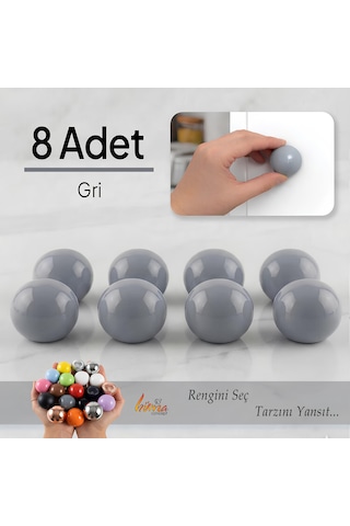 8 Adet Sert Plastik Düğme Yuvarlak Top Gri Dolap Mobilya Mutfak Dolabı Çekmece Kulbu Kulpu Kulplar