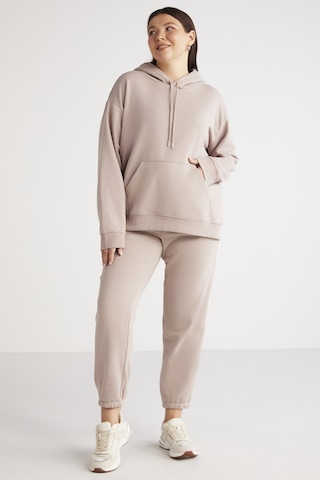 ETHIQUET TEREZABB Kadın Içi Polarlı Yumuşacık Comfort Fit Kapüşonlu Kanguru Cep Pembe Büyük Beden Sweatshirt