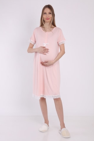 Luvmabelly Myra9592 Önden Çıt Çıtlı Dantelli Hamile Geceliği -pembe-pembe