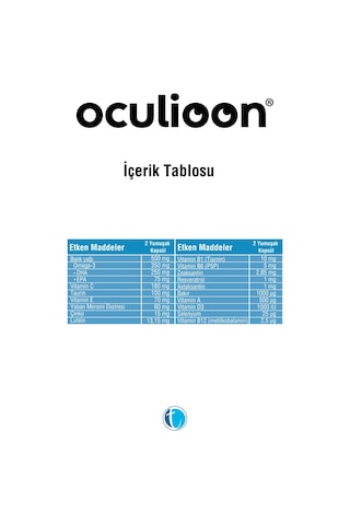 Oculioon Omega-3, Lutein, Zeaksantin, Vitamin Ve Mineral Içeren Takviye Edici Gıda 60 Yumuşak Kapsül