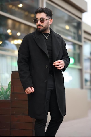 Modaemas Erkek Uzun Kaşe Kaban Siyah Siyah