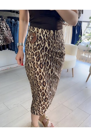 Leopar Tokalı Etek Kahverengi