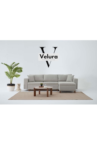 Rengar Köşe Takımı & Yataklı Bazalı Keten Kumaş Köşe Koltuk Takımı - Gri